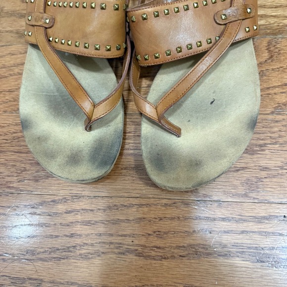 Lauren Ralph Lauren Size 8.5 Leather Gold Studded Ankle Strap Sandals Thong - Picture 10 of 12